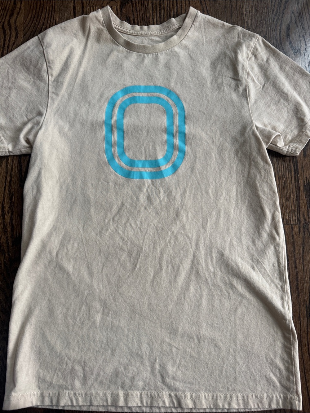 Overtime Beige Graphic Crewneck T‑Shirt with Blue Logo